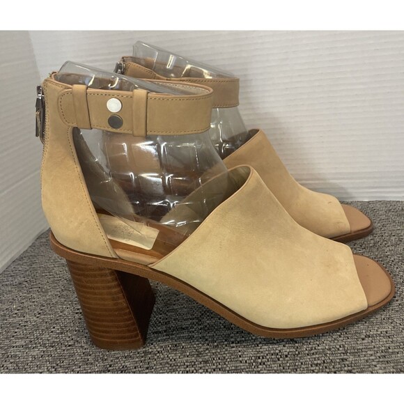 1.STATE Sandals Women 11M Beige Suede Block Heels‎ Zip Back Ankle Strap Casual - Picture 1 of 14